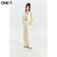 Fantu onet Fantu casual fashion sports knitted suit for women spring style age-reducing jacket straight-leg pants two-piece set off-white ready stock L