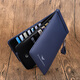 WILLIAMPOLO Anti-theft Card Holder Men's Wallet Long Genuine Leather Multi-Slot Leather Clip Top Cowhide Zipper Card Holder Large Capacity Clip Blue Cross Pattern