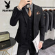 Playboy light mature style casual large size suit suit for men, Korean style slim fit two-button three-piece suit for commuting business small suit trendy light gray suit + trousers 3XL 152-162Jin Jin equals 0.5 kg