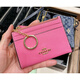 COACH multi-card slot keychain pendant ID cowhide printed card holder milk tea color logo stitching pleated card holder