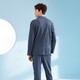 Fenton Pajamas Pure Cotton Season Casual Simple Can Be Weared Cardigan Long Sleeve Home Clothes Set Dark Gray Blue (Male) 2XL
