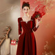 Libaixin toasting dress bride 2025 new autumn and winter burgundy engagement dress high-end long-sleeved velvet wedding atmosphere burgundy L
