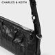 CHARLES&KEITH pleated wax leather cross-body small square bag handbag armpit bag women's birthday gift CK2-80160183 Noir black S