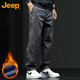 JEEP casual pants men's autumn and winter straight pants men's loose trendy overalls men's pants dark gray plus velvet 3XL