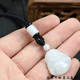 Mengyi handmade jade lanyard necklace rope jade pendant rope jade agate crystal lanyard for men and women adjustable rope black rope/white jade barrel bead style