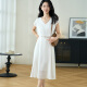 Misiyang 2024 summer new simple high-end elastic double-joe dress waist-hugging mulberry silk A-line skirt 3291 pearl white S