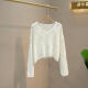 Oral spring and summer new style lazy style soft waxy diamond hollow V-neck sweater long-sleeved loose slim blouse female white M[90-110]