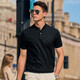 Mr. Cloth Fashion Stand Collar Pure Cotton Men's T-shirt Spring and Summer New Slim Black Short Sleeve Business Casual AT12023 Black L (175)