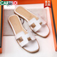 Cartelo Internet Celebridades de cuero genuino zapatillas planas para mujeres en verano ropa de moda nuevas sandalias de estilo coreano zapatillas de viajes de playa de piel blanca 38