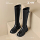 ZHR long boots for women, fashionable pleated knight boots for women, winter plus velvet, thick-soled women's boots, BL323A, black 38