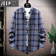 JEEP高档纯棉格子衬衫潮流宽松休闲长袖加绒衬衣春秋冬加厚保暖服男士 MCS06红格 加绒 M 165