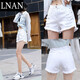 Lnan White Reped Dephings para mujeres 2024 Summer NUEVO VERSATILE VERSATILLO TIEMPO DE LA TIENA HIGA FURA Pantalones de pierna ancha 9903-Código de cintura alta de 28/L Recomendado 100-110Jin [Jin iguala 0.5 kg]