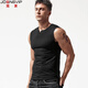 JOONSVIP wide shoulder vest men's Henry sleeveless t-shirt solid color cotton V-neck bottoming shirt men's tight slim hurdle sports vest black (button collar) M (about 56kg) slim