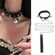 Necklace, female clavicle chain, choker collar, fun bell, maid traction chain, men's leather neck chain, neck ring, couple, black bell collar + traction rope