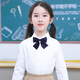 White shirt for boys and girls, long-sleeved bottoming shirt for middle and large children, primary and secondary school uniforms, performance spring and autumn wear, white round neck 130cm