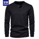 ROMON brand new heavyweight T-shirt Henley shirt men's open collar long-sleeved American khaki American cotton slim fit top dark gray L 145-160Jin Jin equals 0.5 kg