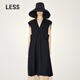 LESS Spring French Dress Feminine V-neck Back Bow Waist Sleeveless Skirt 2N3G12250 409/Black Navy M