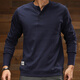 Ji Yan's high-end 220g heavyweight pure cotton Henley shirt spring and autumn American retro long-sleeved Ami khaki solid color sweatshirt for men blue XL