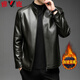 Yalu Leather Jacket Men's Spring and Autumn Business Casual Stand Collar Solid Color Leather Jacket Young and Middle-aged Men's Dad's Jacket Jacket