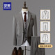 Luo Meng high-end suit men's suit wedding dress formal business professional suit jacket high-end striped groom 1909 light gray suit + vest + pants 2XL