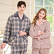 American Standard Gifts Winter New Couple Pajamas Thickened Three-layer Cotton Warm Men's and Women's Casual Plaid Can Be Weared Outer Home Clothes Dark Gray (Coral Velvet Inner Layer) XL