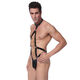 Men's jumpsuit hollow sexy imitation leather underwear sexy black patent leather bondage T-pants thong black one size
