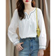Demana (dme) contrasting color embroidered shirt spring and autumn V-neck loose long-sleeved simple shirt women's top