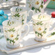 Household water cup set bone china cup set European emerald water set light luxury tea cup living room drinking cup camellia water set 8 pieces (6 cups 1 pot 1 shelf)