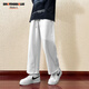 Dingfengbaoluo casual pants men's autumn loose sports outdoor trendy wide-leg heavy straight long pants 9066 white L