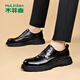 MULINSEN leather shoes men's genuine leather soft-sided formal business casual shoes spring and autumn lace-up round toe soft leather driving shoes for men dad shoes DY-MLS236158 black 40