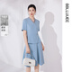 Pink and Blue Wardrobe 2024 Summer New Style Yanyu Jiangnan Temperament Splicing Suit Overlapping V-neck Small Shirt and Half Skirt Two-piece Set 5A2T338 Moonlight Blue M