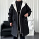 LOFVRANG (Fleet and Thickening Optional) Mid-Length Windbreaker Men's Coat Loose Trendy Brand Large Size Handsome Teenage Jacket Men Black Velvet Thickening 2XL (Suitable for 160-175 Jin Jin is equal to 0.5 kg)