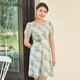 pinkmary pink Mary short-sleeved dress for women, slim waist umbrella lace skirt PMALS5008 light green XS