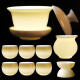 MULTIPOTENT Kung Fu Tea Set Chinese White Porcelain Handmade Suet Jade Arhat Cup Set (9 pieces) Exquisite Gift Box