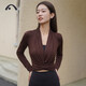 Aixiabu yoga wear women's top autumn and winter high-end fashion temperament slimming Pilates long-sleeved blouse sports jacket special price brown coffee_single top A23098RCQS S
