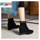 CARTELO Women's Boots Mid-calf Boots Women's Autumn and Winter Increased Mid-Heel Martin Boots Black 414243 Wedge Large Size Short Boots Women's Shoes Black Green Velvet Lining 37