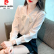 Pierre Cardin Mulberry Silk Long Sleeve Shirt Women's Spring and Autumn New Bow Retro Fashion Style Shirt High-end Silk Top White L 106-115Jin Jin equals 0.5 kg