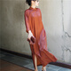 Huaying Yaoyao FAYINYOO half-leaf silk red cloud gauze dress with oblique front loose retro new Chinese style temperament tonal robe spring and summer H3291 brown red S