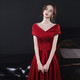 Yingwen toasting dress bride's new arm-covering 2022 autumn small burgundy engagement dress satin long burgundy long m (recommended 96-105 Jin Jin equals 0.5 kg)