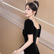 Li Baixin's new black large size evening dress annual meeting art exam velvet slimming high-end host vocal art exam dress winter black long sleeve S