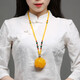 Musi Christmas Eve Gift Musi Selected Beeswax Pendant Necklace Peony Flower Chicken Butter Yellow Amber Sweater Chain Women's Long Style High-end Hanging Selected Chicken Butter Yellow Peony Flower Model (With Chain)