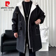Pierre Cardin (pierre cardin) windbreaker jacket men's high-end spring and autumn mid-length British coat trendy brand hooded Korean style casual jacket black plus velvet L 120 to 150 Jin Jin equals 0.5 kg can be worn
