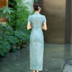 Gu Wainian silk cheongsam long new improved silk jacquard cheongsam high-end temperament slim mulberry silk dress blue M
