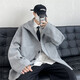 Jufeng oversize retro woolen coat men's short autumn and winter style double-breasted trendy fat people loose handsome coat men N8181 black M 90-110Jin Jin equal to 0.5 kg can be worn