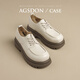 Agsdon small leather shoes for women winter new retro lace-up commuting shoes for women thick heel loafers N531034 beige 38