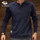 Ji Yan's high-end 220g heavyweight pure cotton Henley shirt spring and autumn American retro long-sleeved Ami khaki solid color sweatshirt for men blue XL