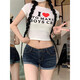 Bai Qixin Korean style retro denim shorts for women, low-waisted, exposed navel, elastic tight-fitting, slimming buttocks, rolled hems, fashionable and versatile hot pants for women, cuffed denim shorts (size is too small, please take the larger size) M (95-105Jin Jin is equal to 0.5kg)