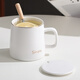 Chuanqi Ceramic Mug with Spoon Lid Coffee Cup Milk Cup Breakfast Cup Office Cup Men's and Women's Tea Cup Gold and White 400ml