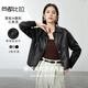 Shandubila is capable and handsome, classic versatile lapel pocket design motorcycle jacket women's leather jacket black S
