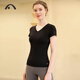 Aixiabu Professional Yoga Wear Women's Top Spring and Summer Pilates Beautiful Back Short Sleeve Sports T-shirt Fitness Wear High-End Nude Large Size Black/Mesh With Breast Pad XL